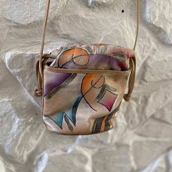 Vintage Sam Sam Soft Leather Geometric Hand Painted Crossbody Purse - Picture 4 of 5